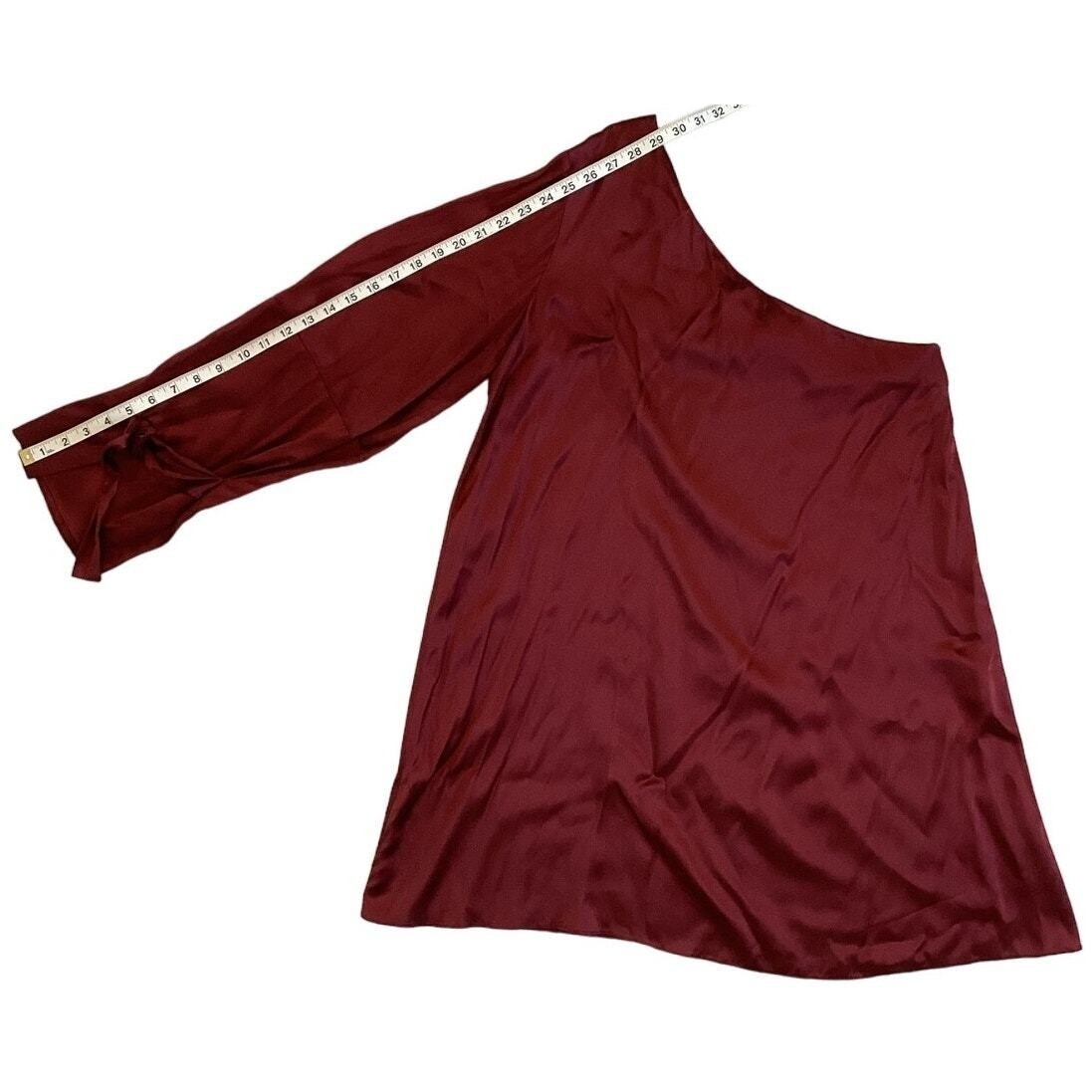 Tanya Taylor One Shoulder Mini Dress Womens 12 Burgundy Good Satin Asymmetrical