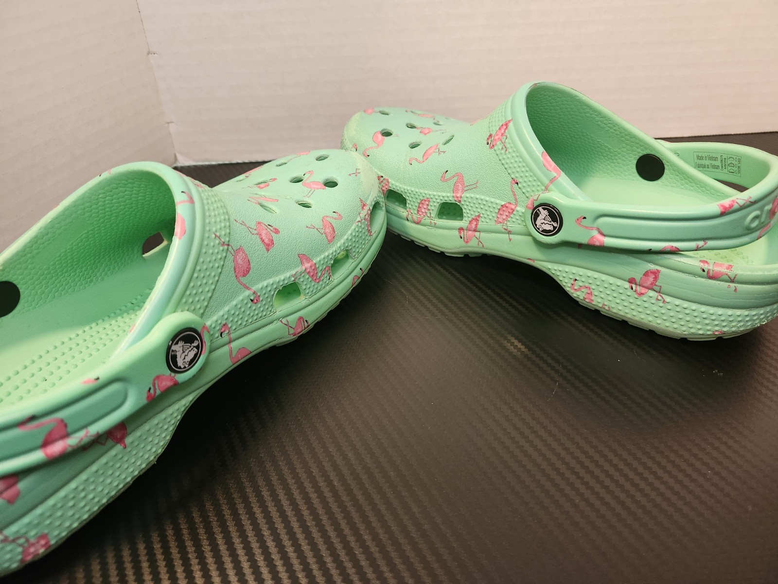 Crocs Classic Clogs Green Blue With Pink Flamingos Size W8 M6