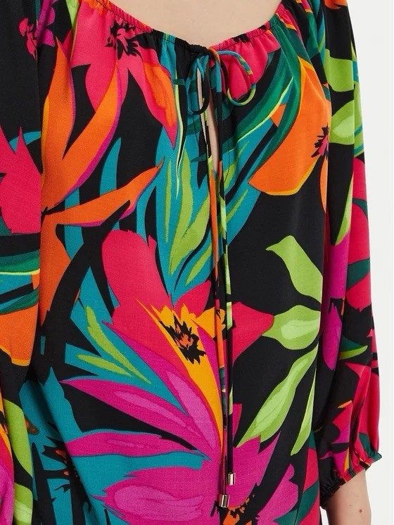 Joseph Ribkoff Size 4 Multi Color Tropical Print Flared Blouse Women’s NWT $195