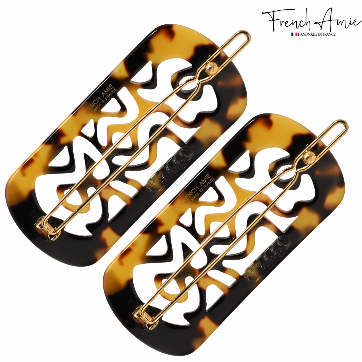 French Amie Swirls 2 ¼” Celluloid Handmade Tige Boule Snap Hair Clips for Women