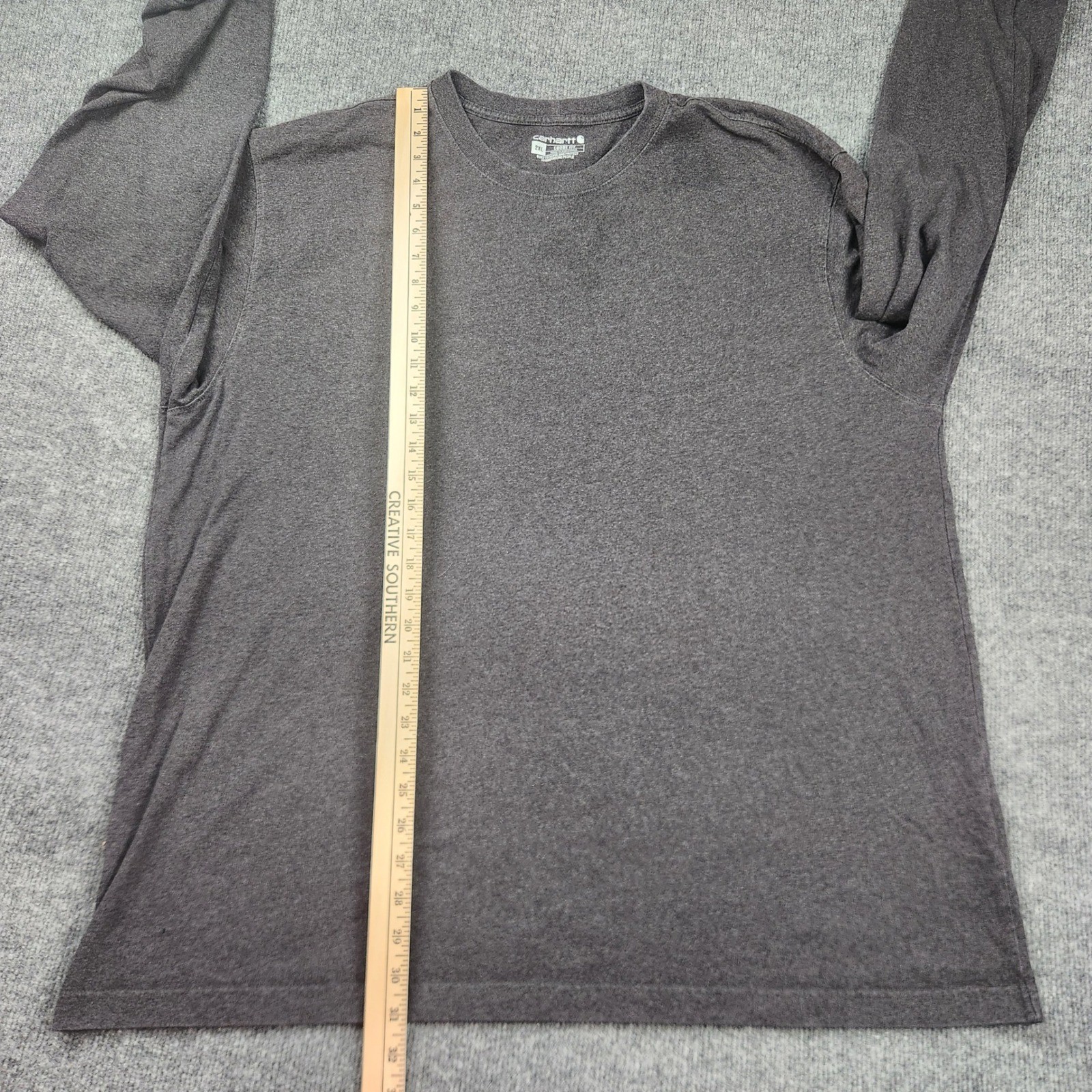 Carhartt Mens 2XL Loose Fit Long Sleeve Logo Graphic TShirt Charcoal Grey Orange