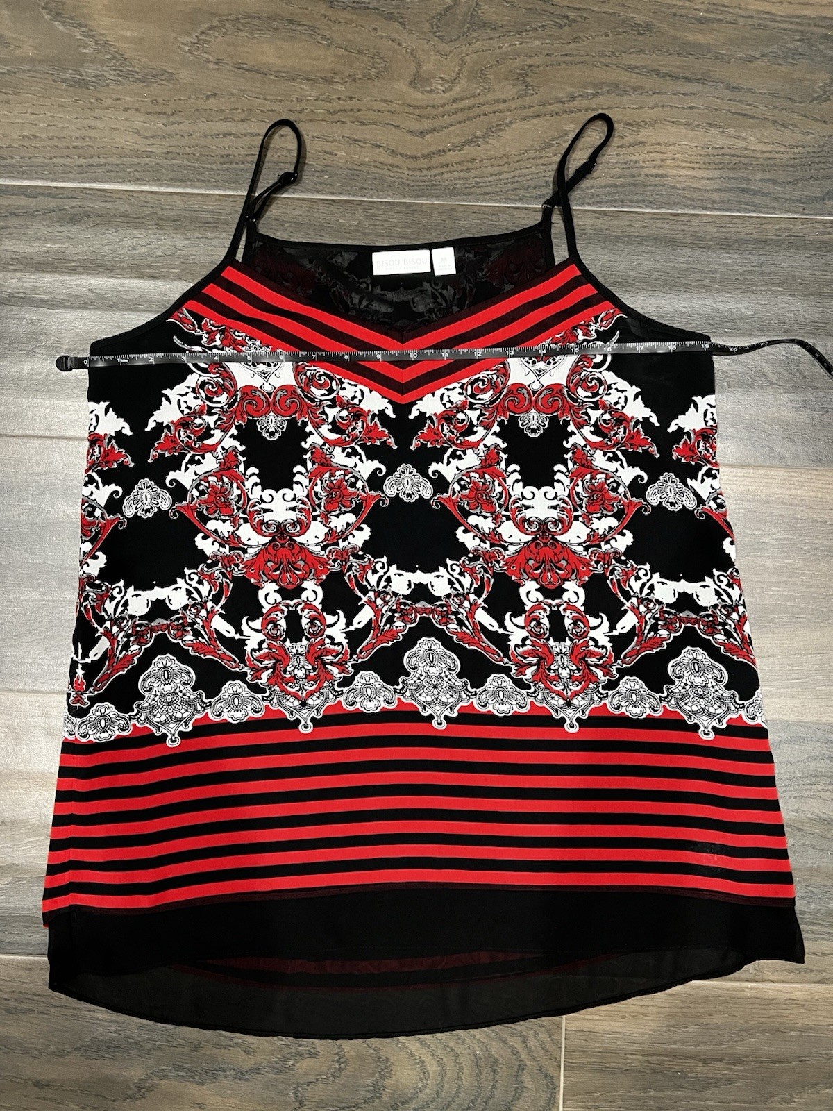 Bisou Bisou Red Black Baroque Print Chiffon Cami Tank Top Size M