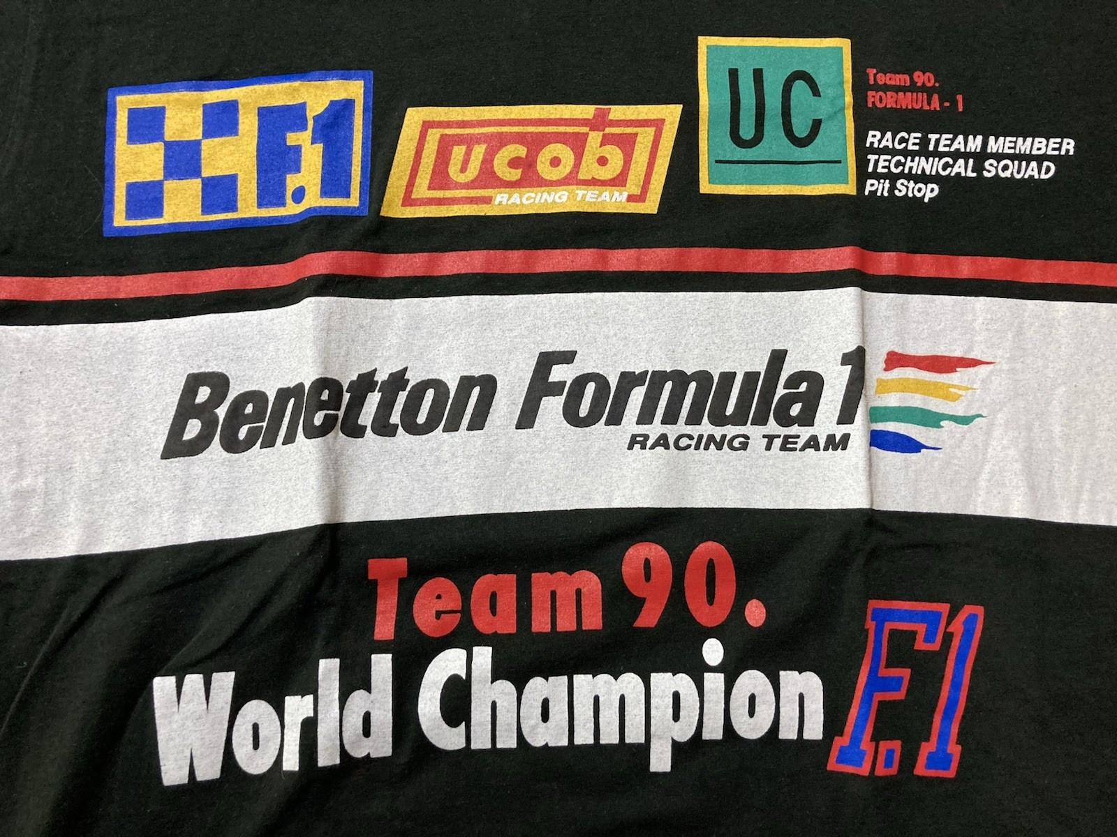 United Colors of Benetton Formula 1 Racing Team Tee T Shirt Size M Black Vintage