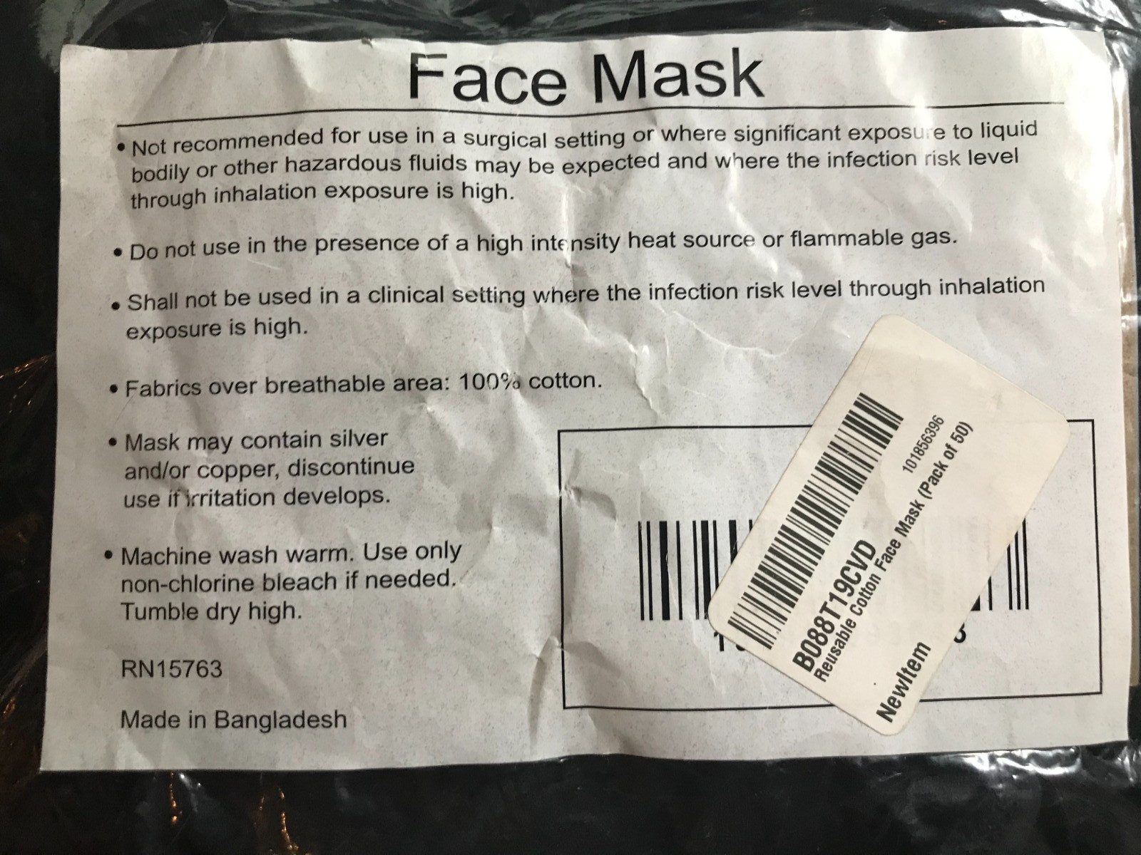 5 Black Cotton Cloth Face Masks – Washable Reusable- **Copper/Silver**