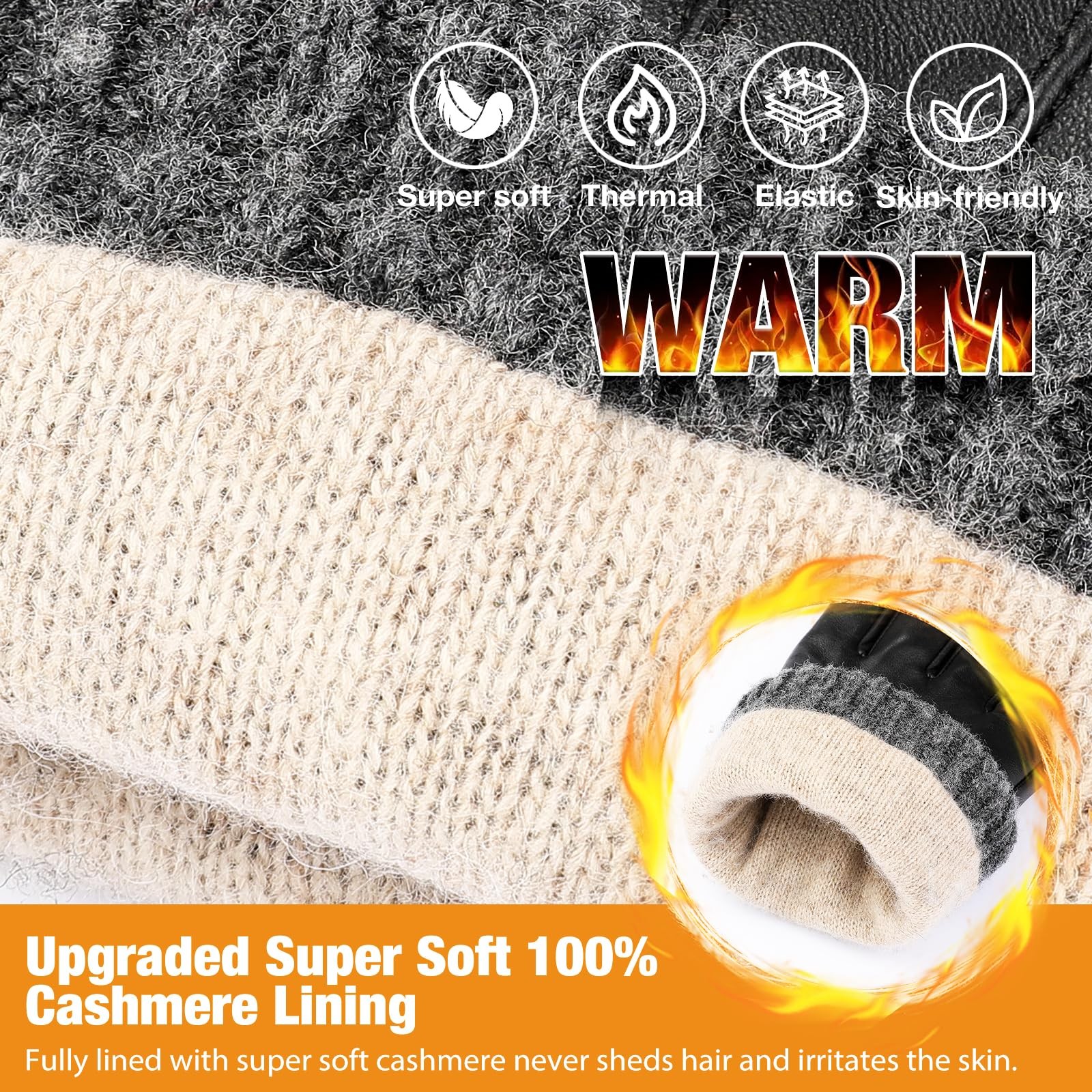 Sheepskin Leather Gloves for Men, Soft Warm Cashmere Lining Full Hand Touchsc…