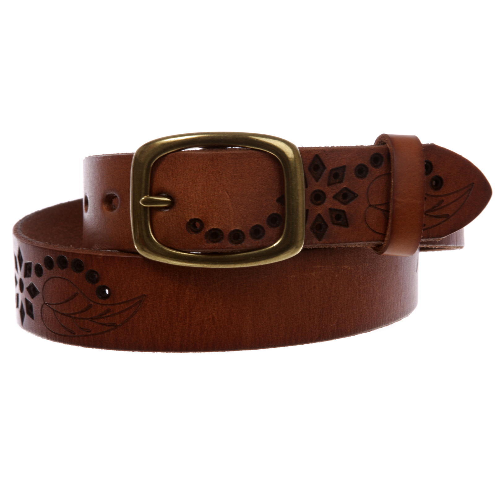 1-1/4″ Perforated Oval Embossed Casual Vintage Leather Jean Belt