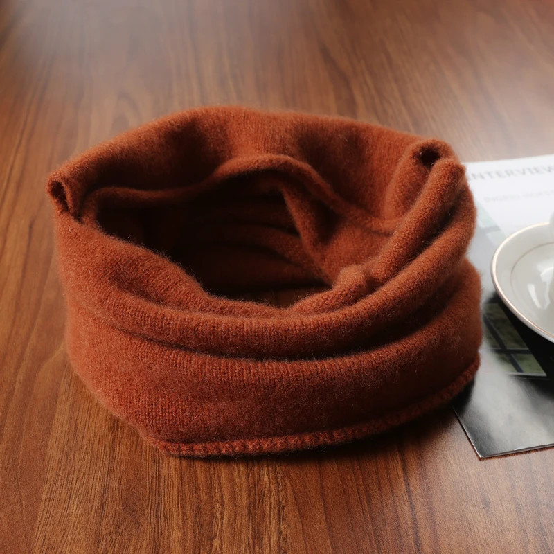 100% Pure Wool Knitted Ring Scarf Elegant Neckerscarf Female Soft Warm Cashmere