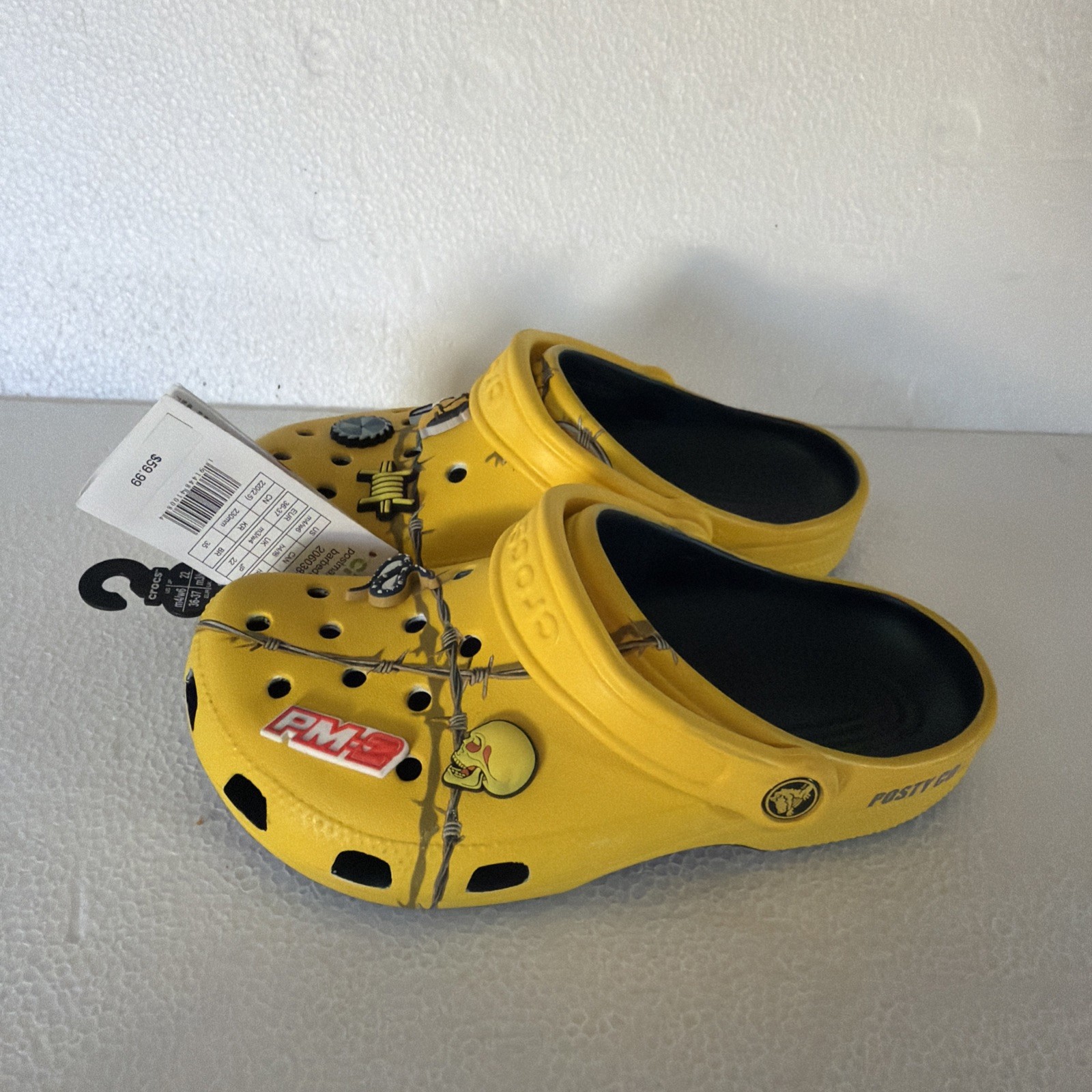 Post Malone Barbed Wire Crocs Yellow w/ Jibbitz Size Men 4 Women 6 Posty X 2019