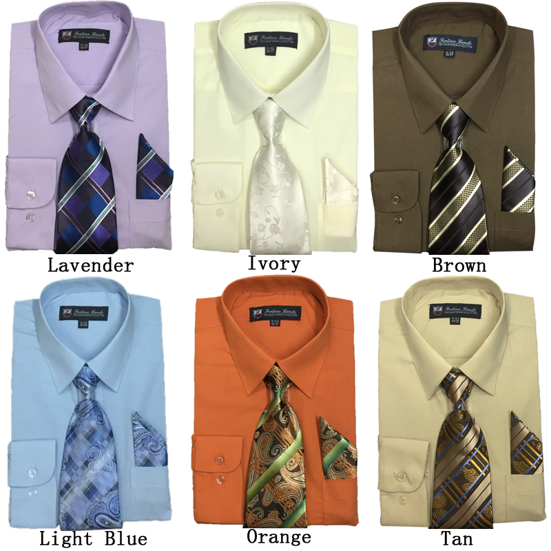 Men’s Cotton Blend Dress Shirt with Tie and Handkerchief 22 different colors 21B