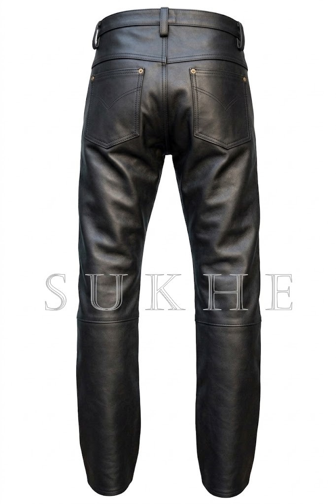 Light Weight Thin Button Fly Pants Men’s Cowhide Leather Pant Custom Length