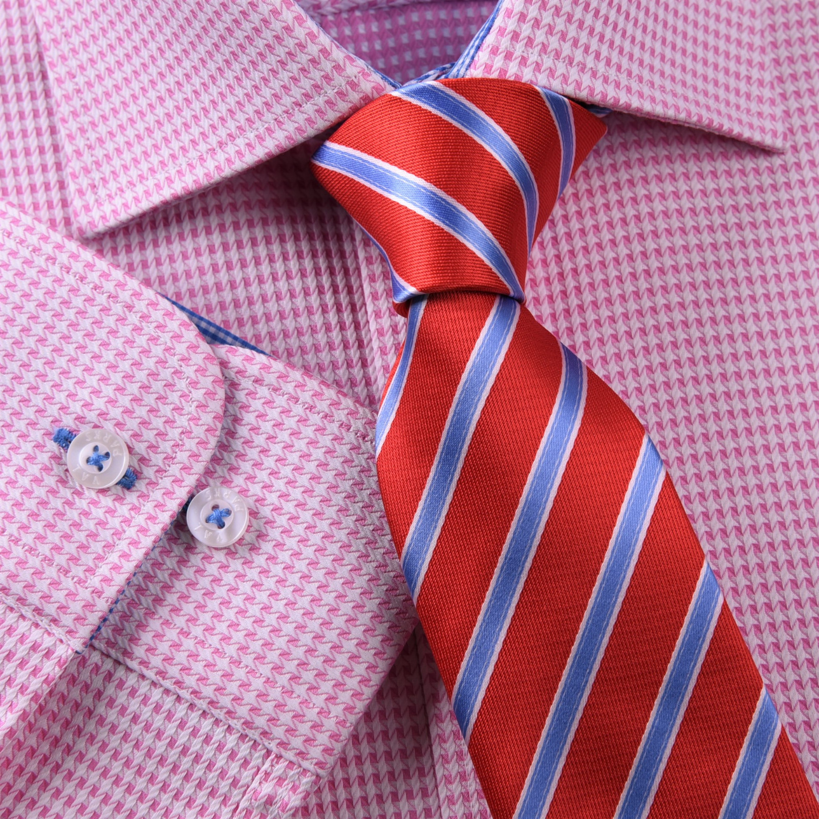 Pink Houndstooth Men’s Formal & Business Dress Shirt Plaids & Checks Hot Gingham