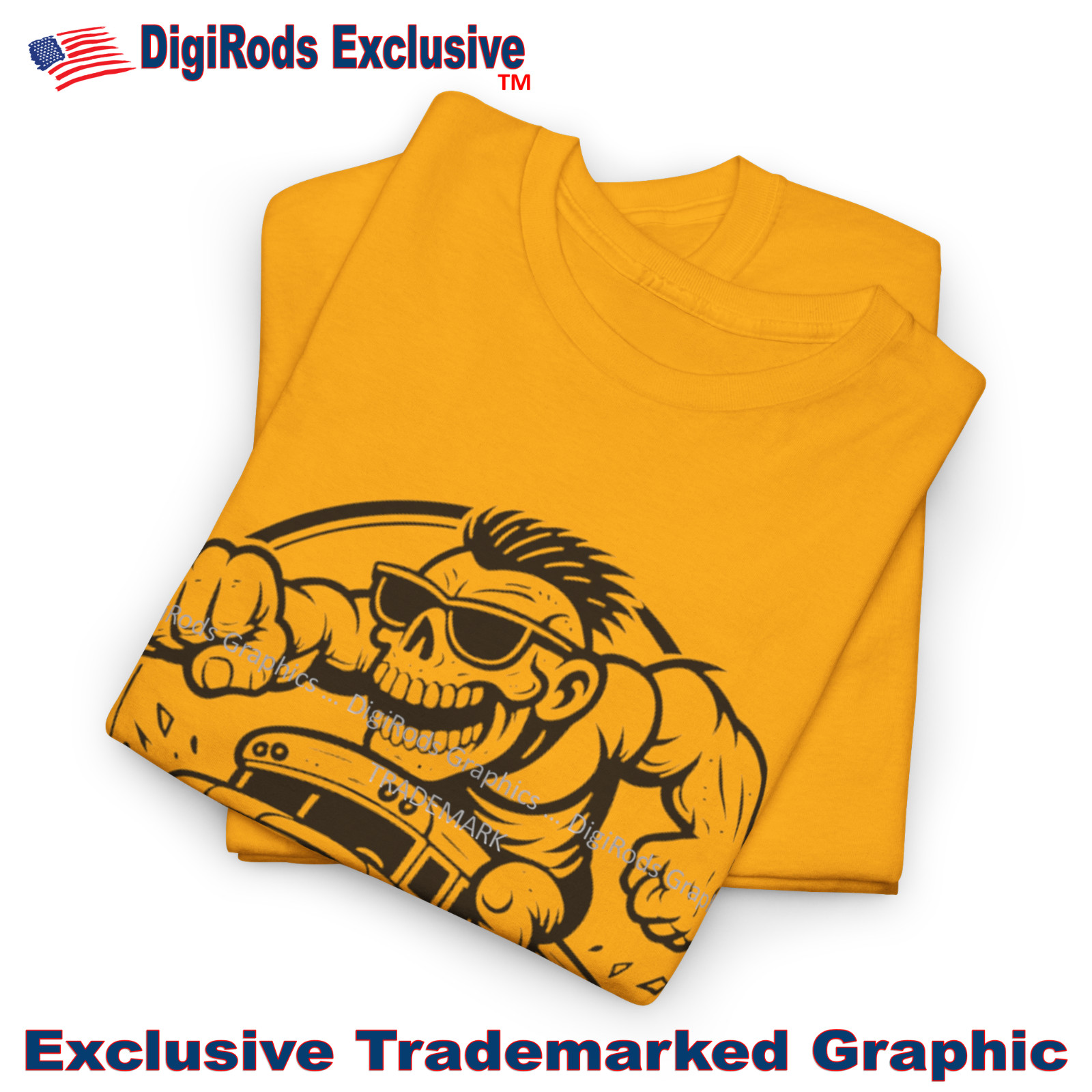 DigiRods Zombie Crazy Hot Rod School Bus Driver Cartoon Car Gold T Shirt