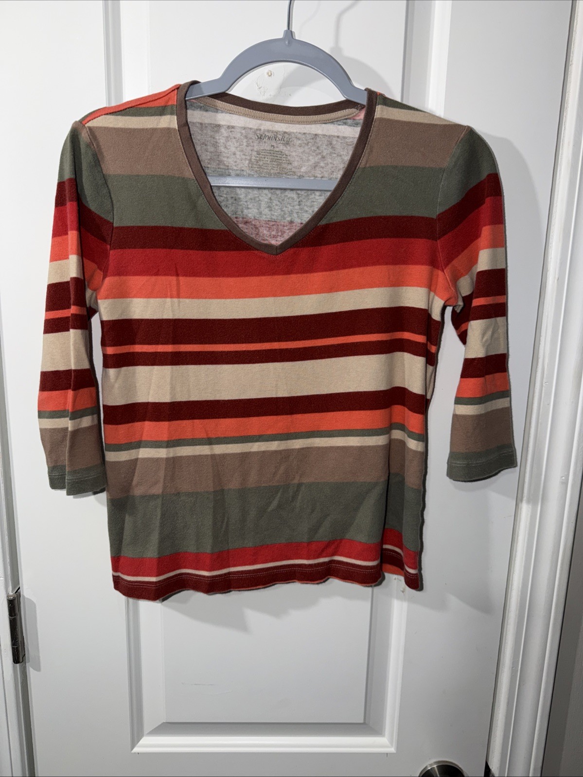 St Johns Bay Womens Shirt Size Petite Small Striped Knit Top