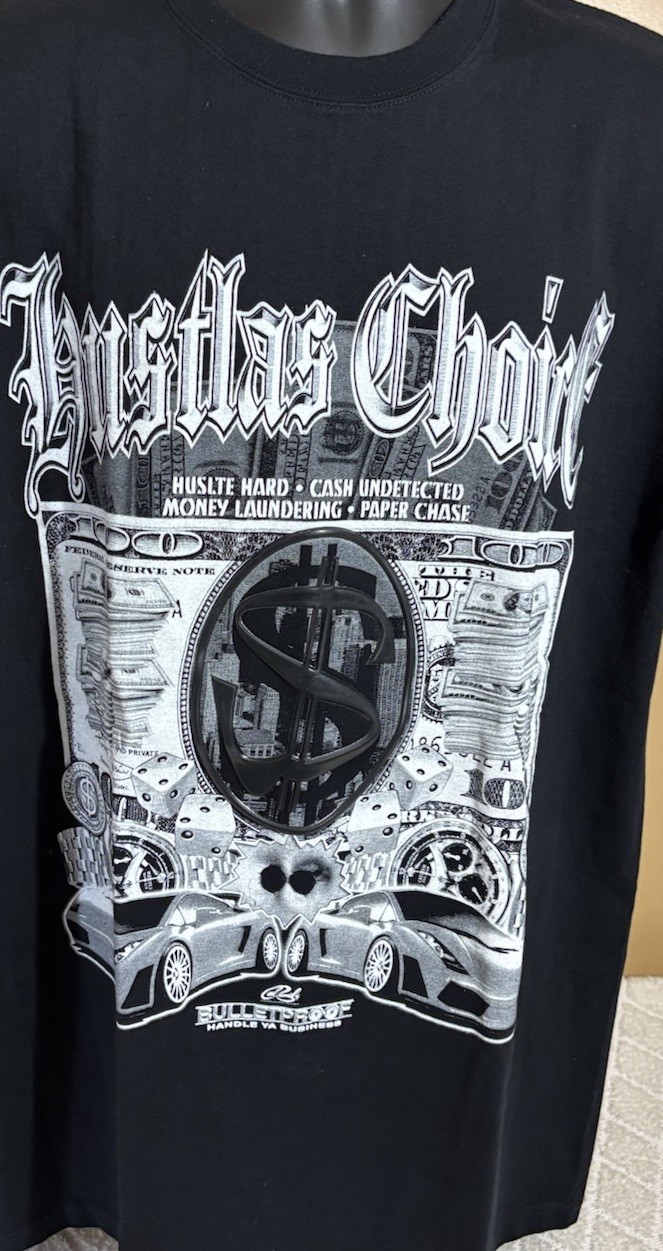 Hustlas Choice Bulletproof Handle Ya Business Money Cars Hustle Hard Tee Size 3X