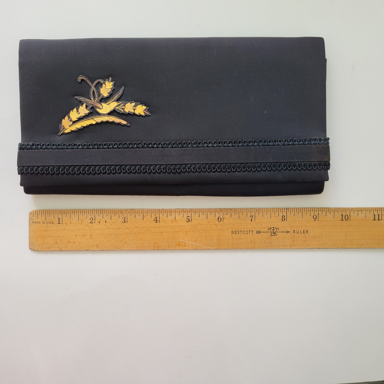 Satin Purse Damascene Toledo Spain Enhancement Gold Tone Jewelry Vtg 70’s