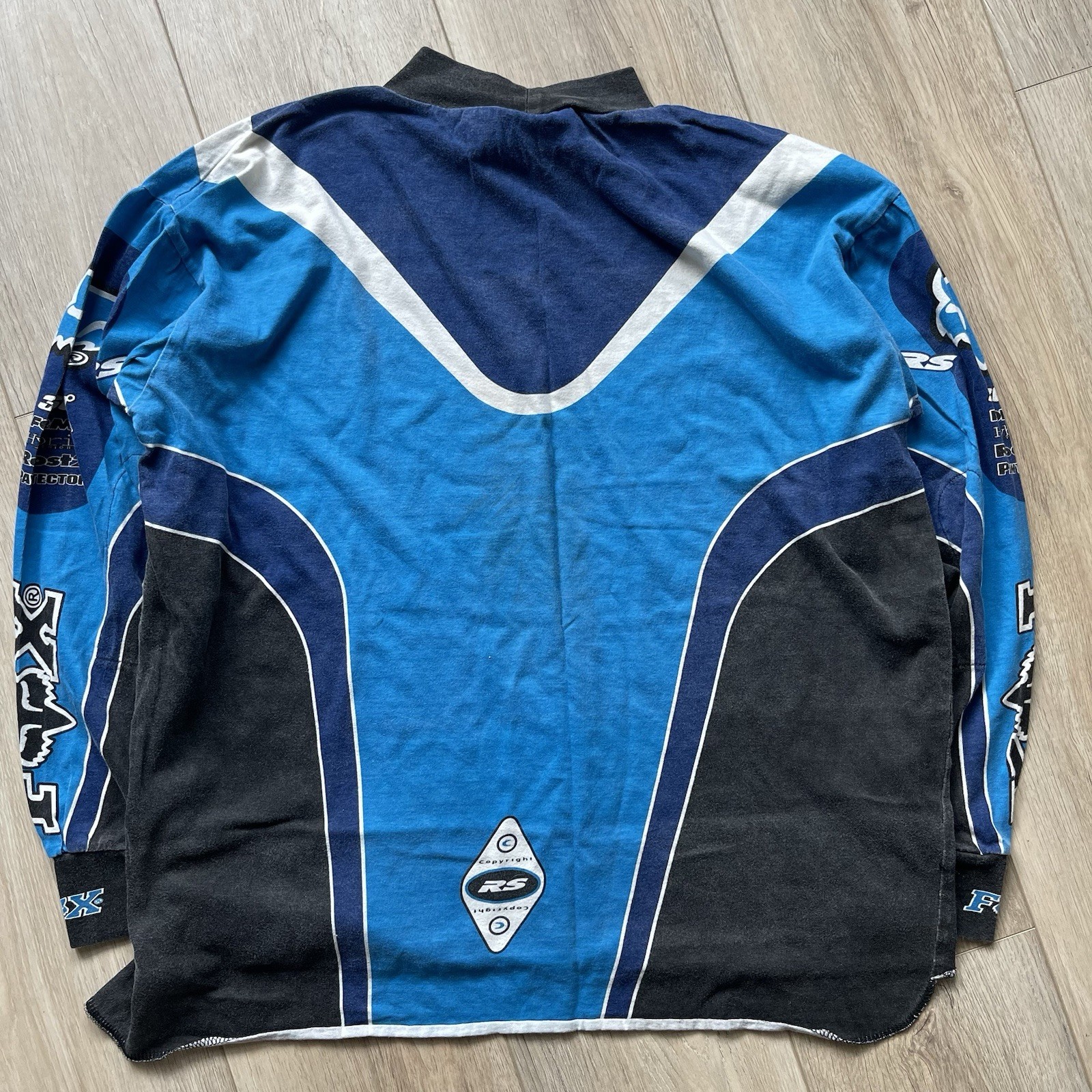 VTG 90s Fox Racing RS Single Stitch AOP Graphic Racing Mock Neck Jersey Sz XL