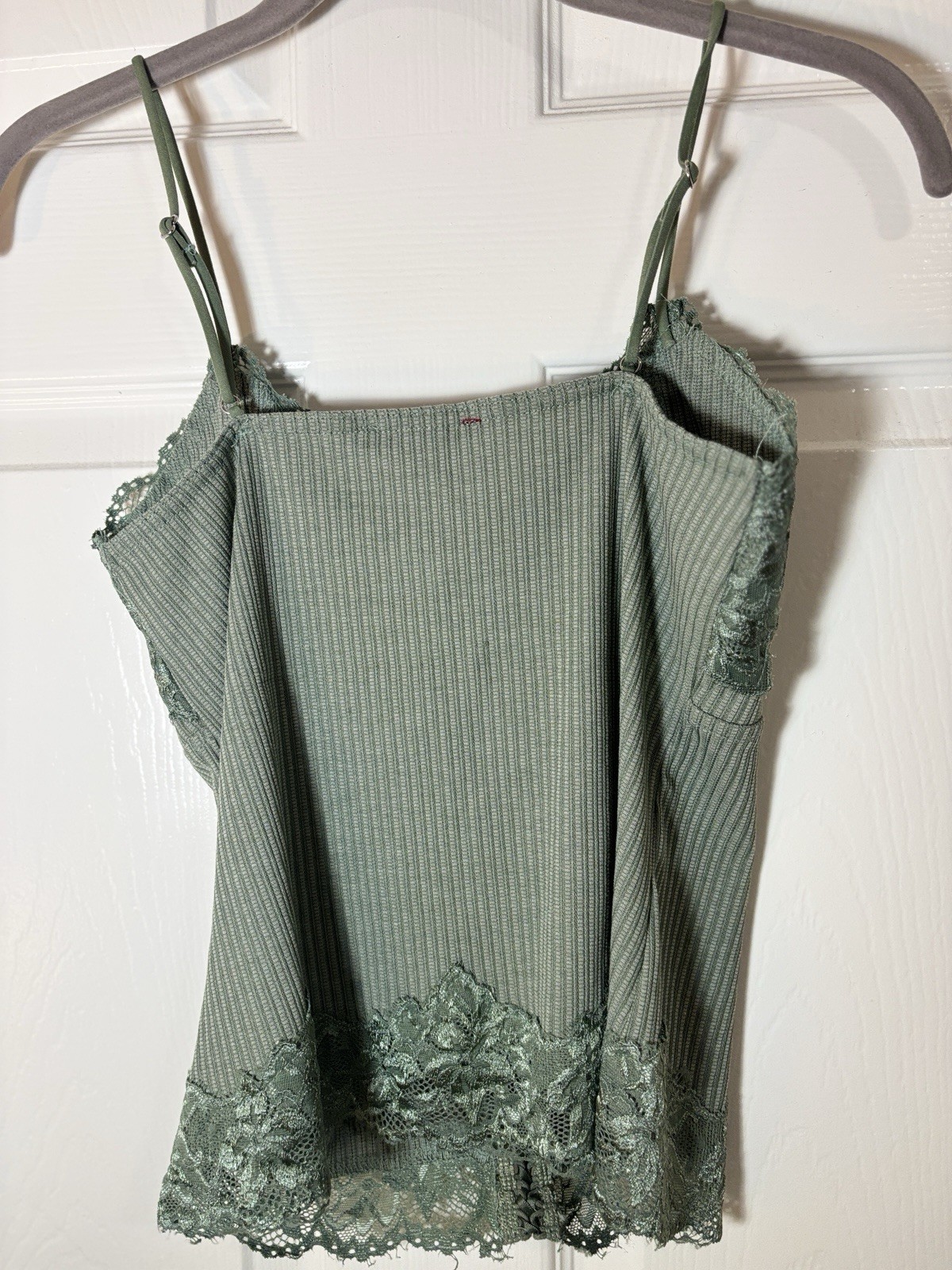 Red by Bke Metallic Olive Green Cami Size S Lace Trim y2k