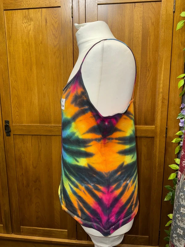 XL ladies tight fitting stretch rainbow swirl hand tie dye vest top