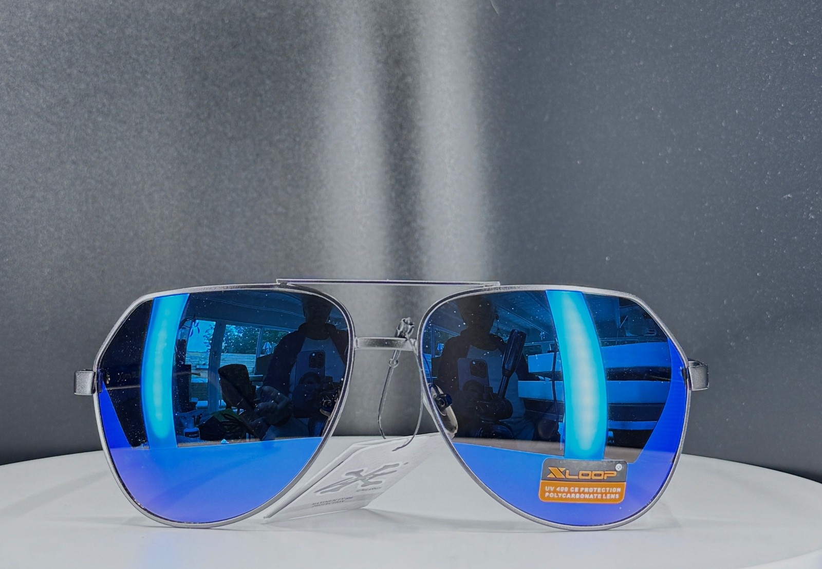 XLOOP 8XL1460 BLACK BLUE Mens Aviator Sunglasses Mirrored Blue Lens