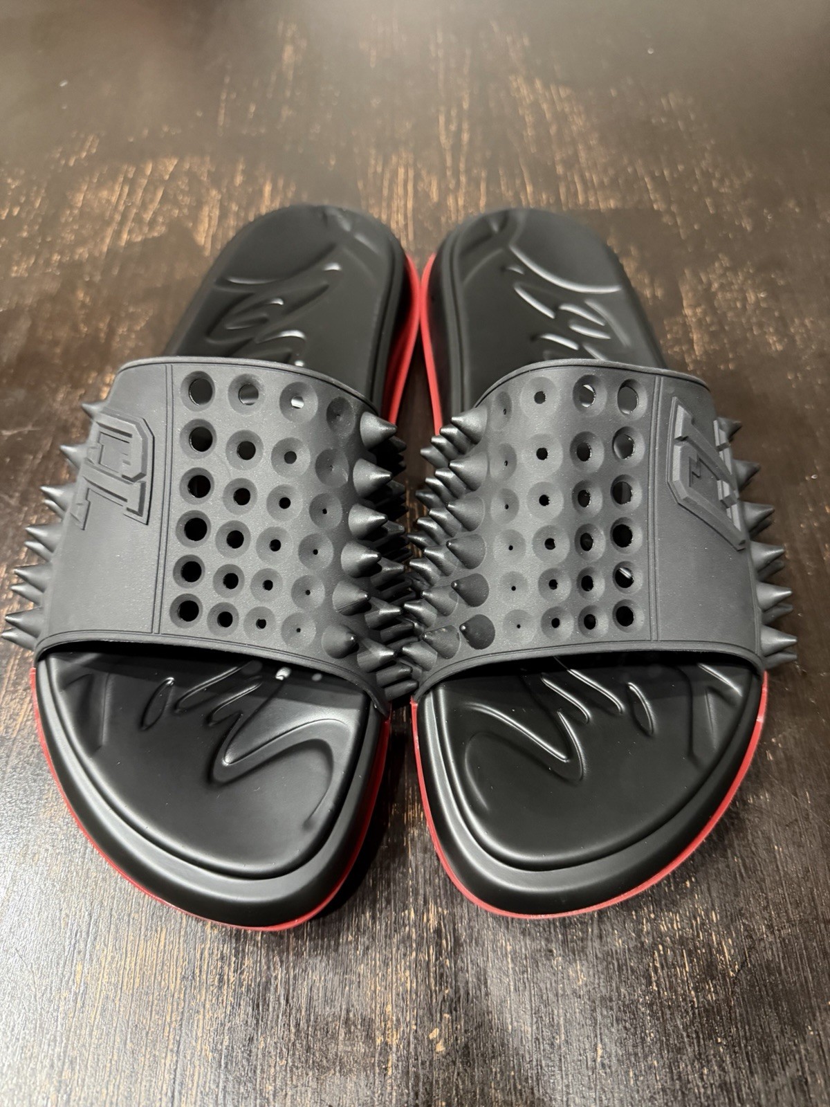 Christian Louboutin Take It Easy Slides Black Rubber Size (45) 11 US New