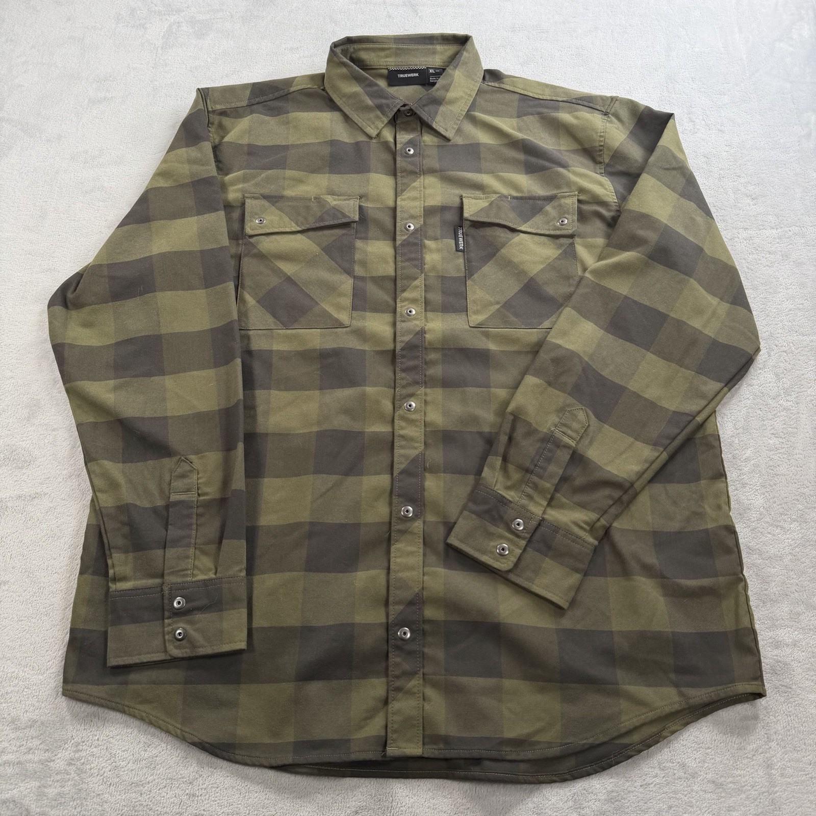 Truewerk Tech Flannel Shirt Men XL Green Plaid Snap Button Up Long Sleeve Work