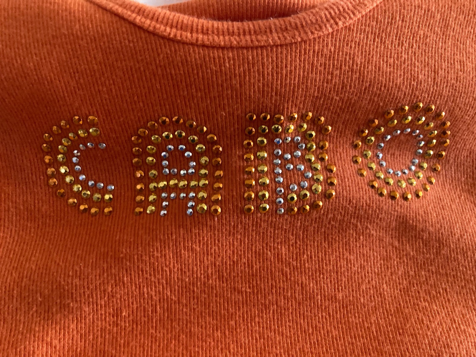 Vtg Orange Ribbed Cotton Sleeveless Tank Top Crew Neck Slim Fit Embellished Sz M