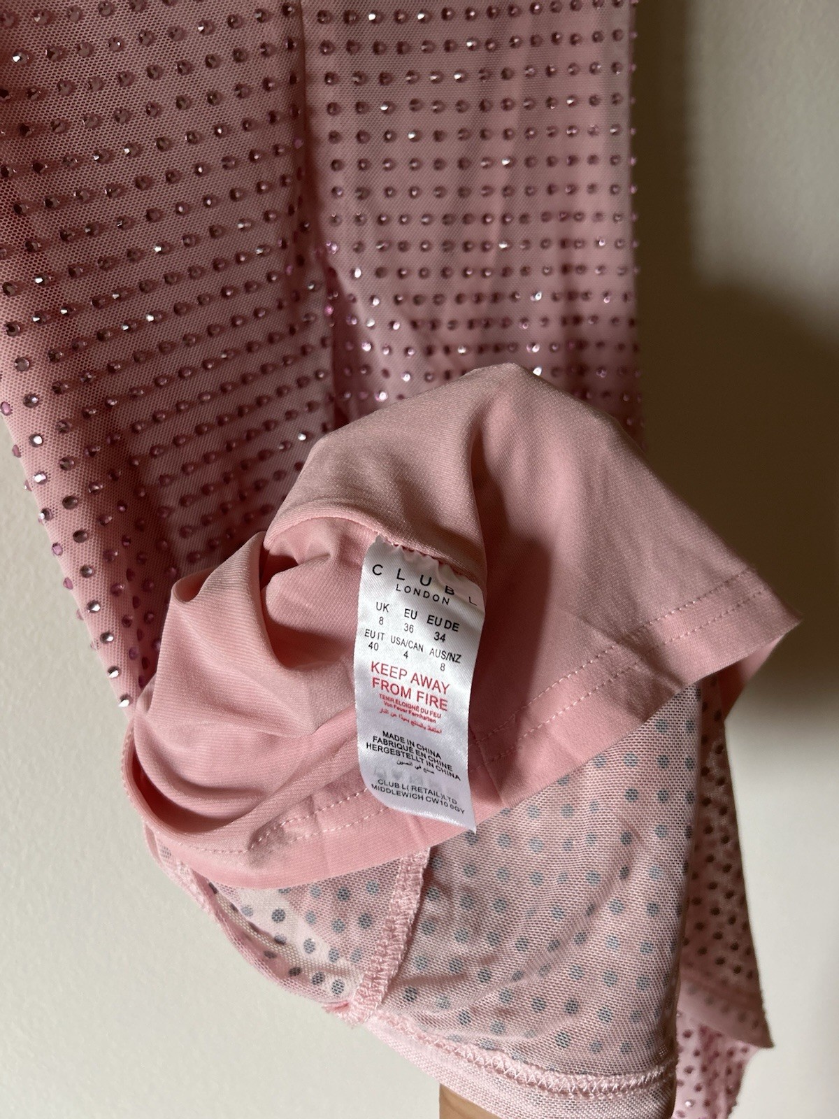 Club L London Light Show Blush Pink Embellished Cowl-Neck Mini Dress Size 4