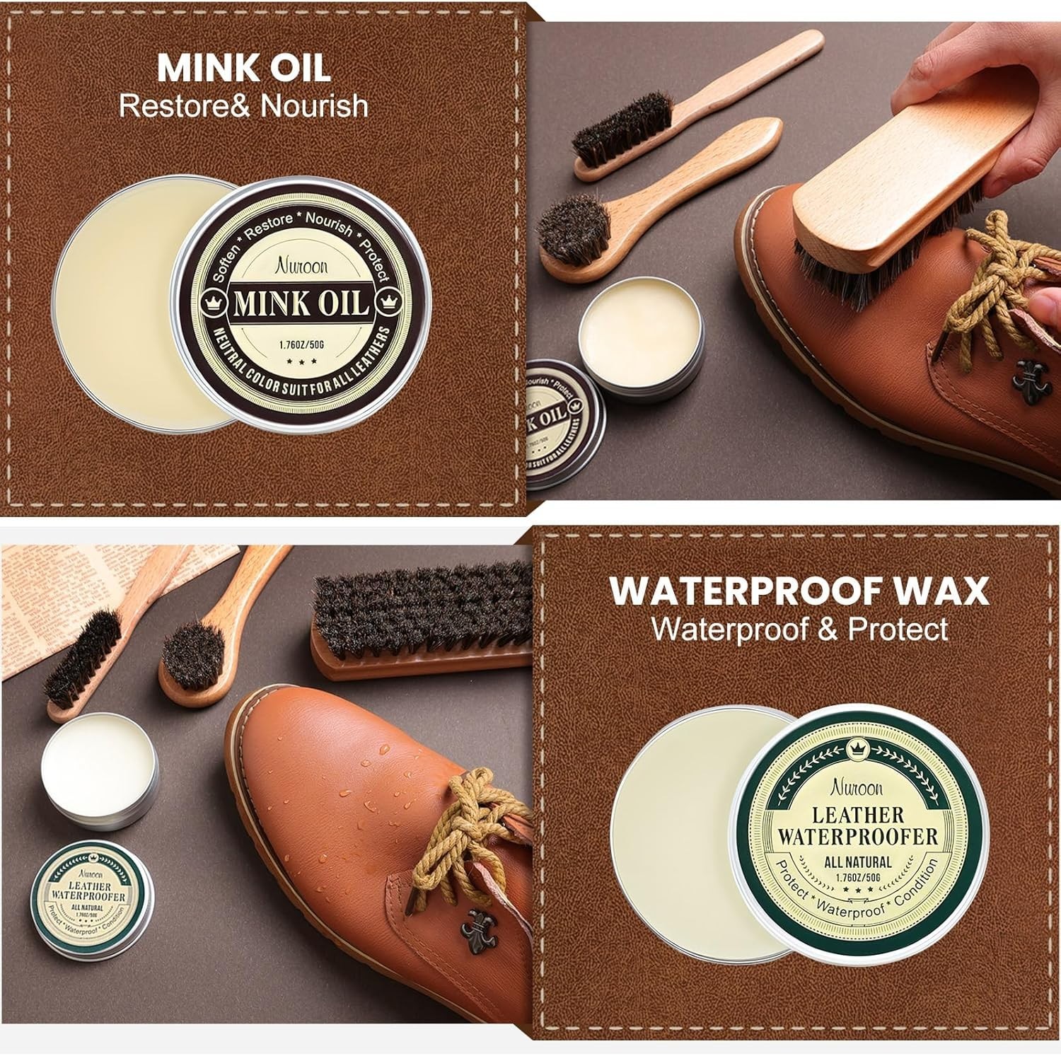 10Pcs Leather Care Kit- 3Pcs Horsehair Brushes, 1.76oz Saddle Soap, 1.76oz Mi…