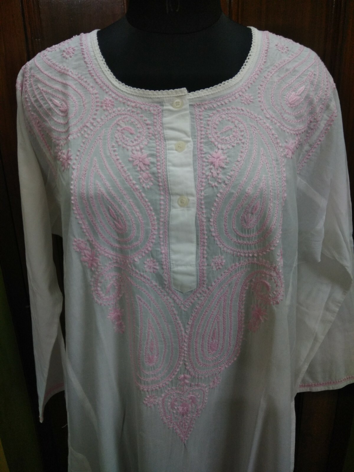 WOMEN MAXI TUNIC 5XL 52″ HANDMADE CHIKAN EMBROIDERY KURTI 100% COTTON ETHNIC TOP