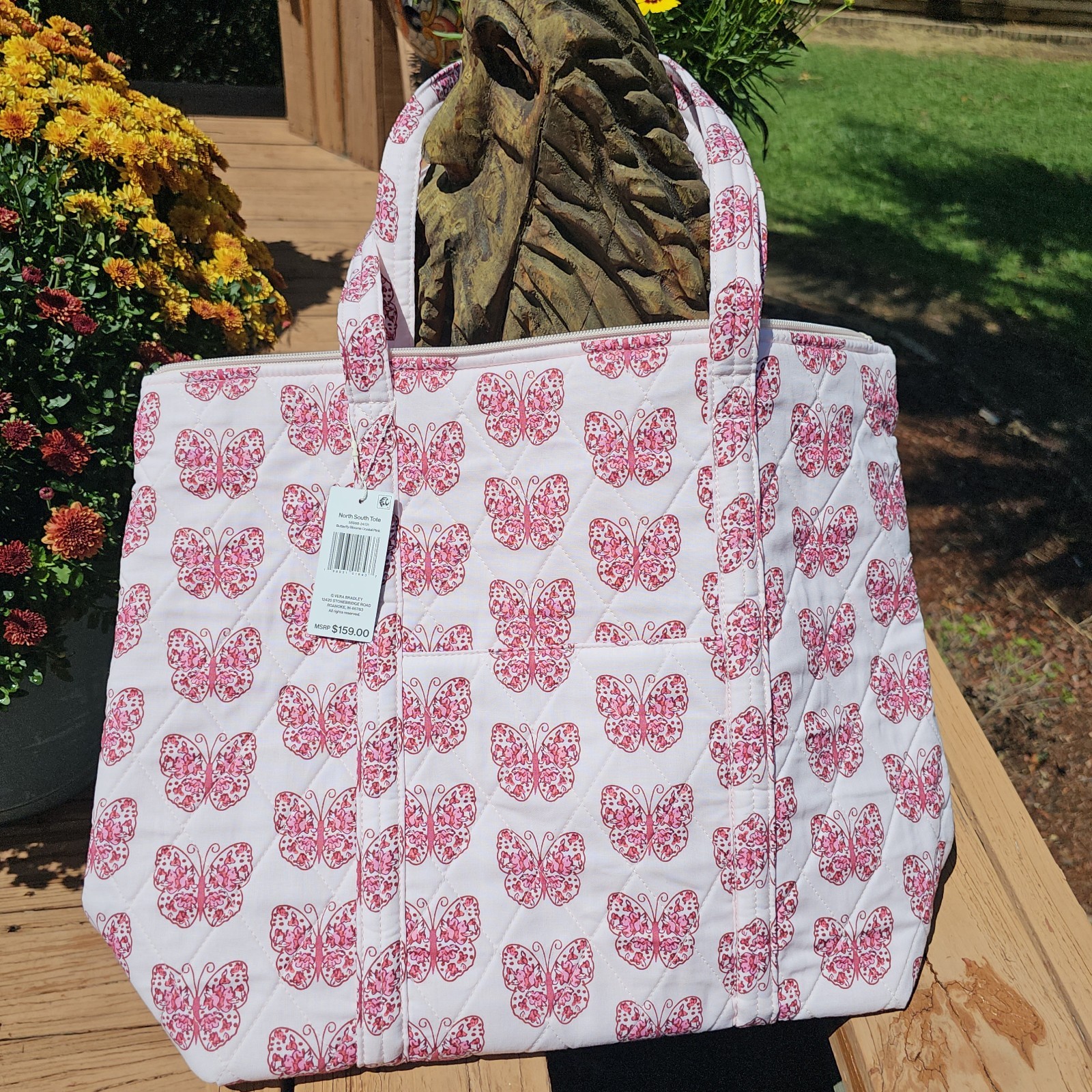 Vera Bradley- Lge North/South Tote Bag- Butterfly Blooms Crystal Pink- NWT- $159