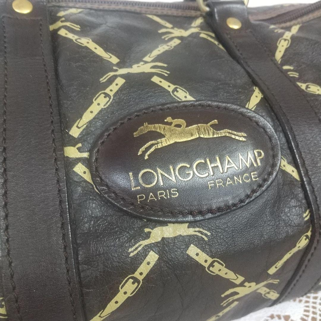 LONGCHAMP Brown Leather Equestrian Horse Belt Pattern Travel Bag Satchel