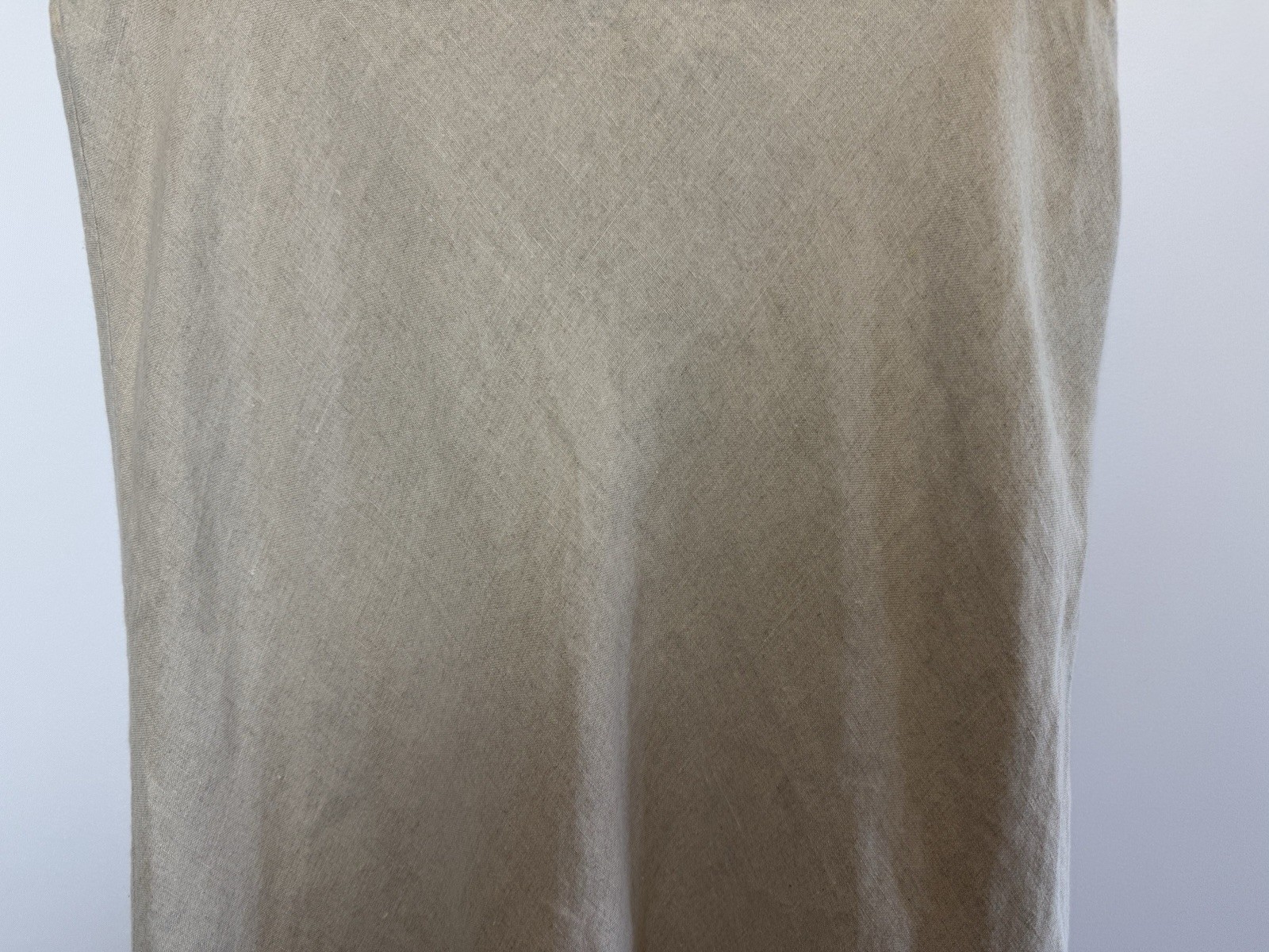 Orvis 100% Linen Skirt UK 12 Beige Elasticated Waist Embroidered Hem Summer