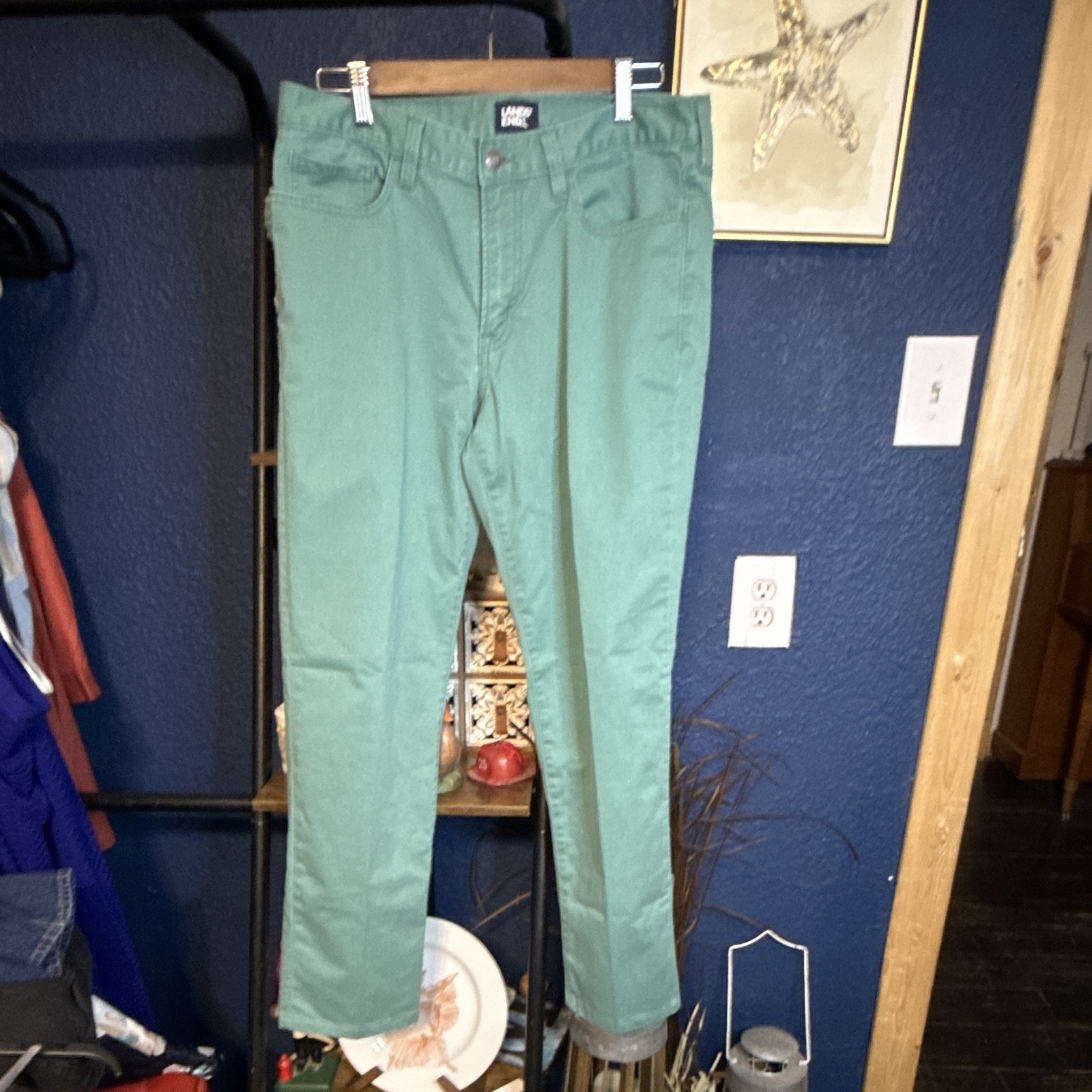 Lands’ End Men’s Green Traditional Fit Chino Pants Cotton Twill Straight 32