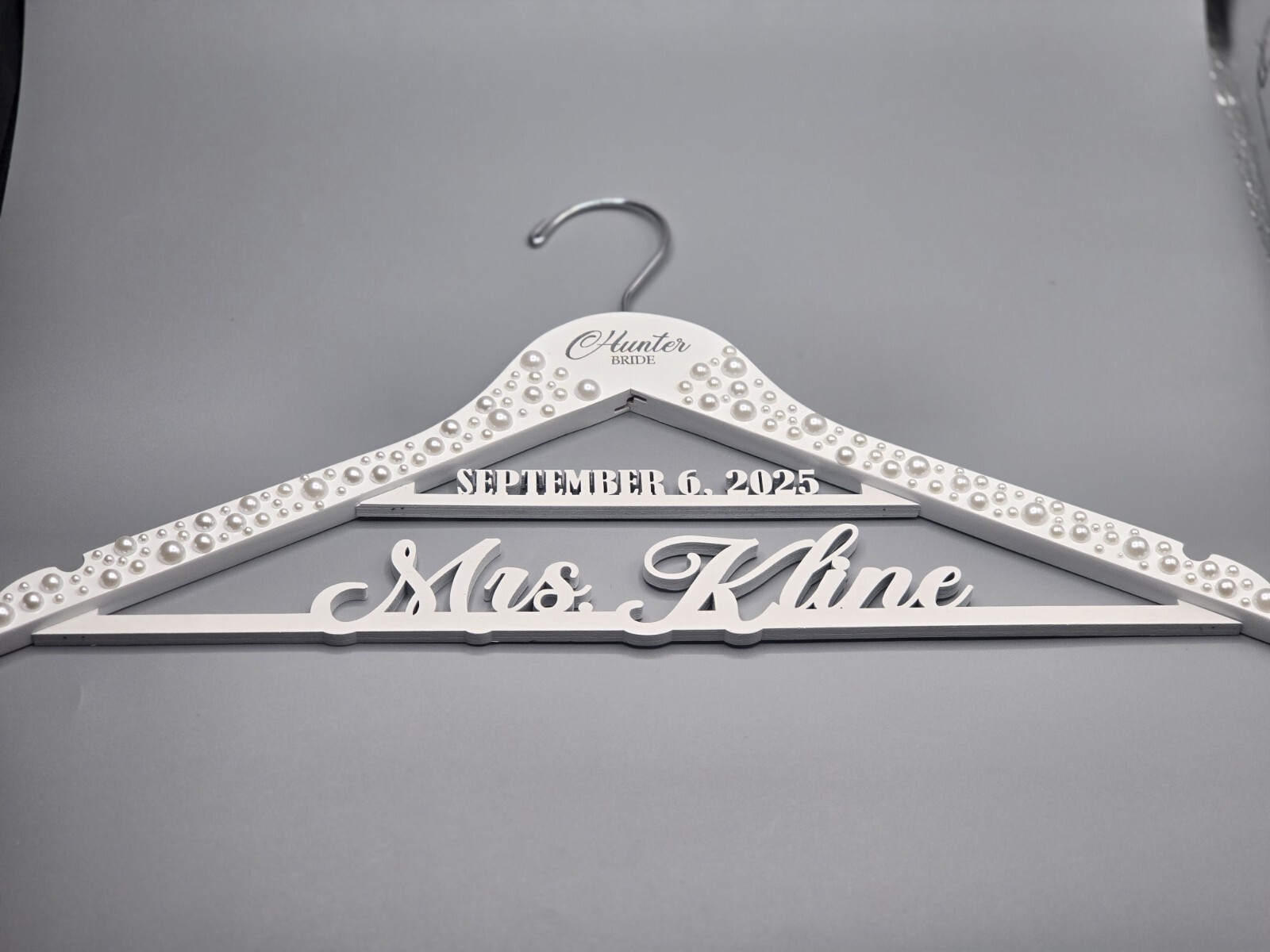 Personalized Bride Wedding Hanger – Wooden Engraved Hanger With Pearls