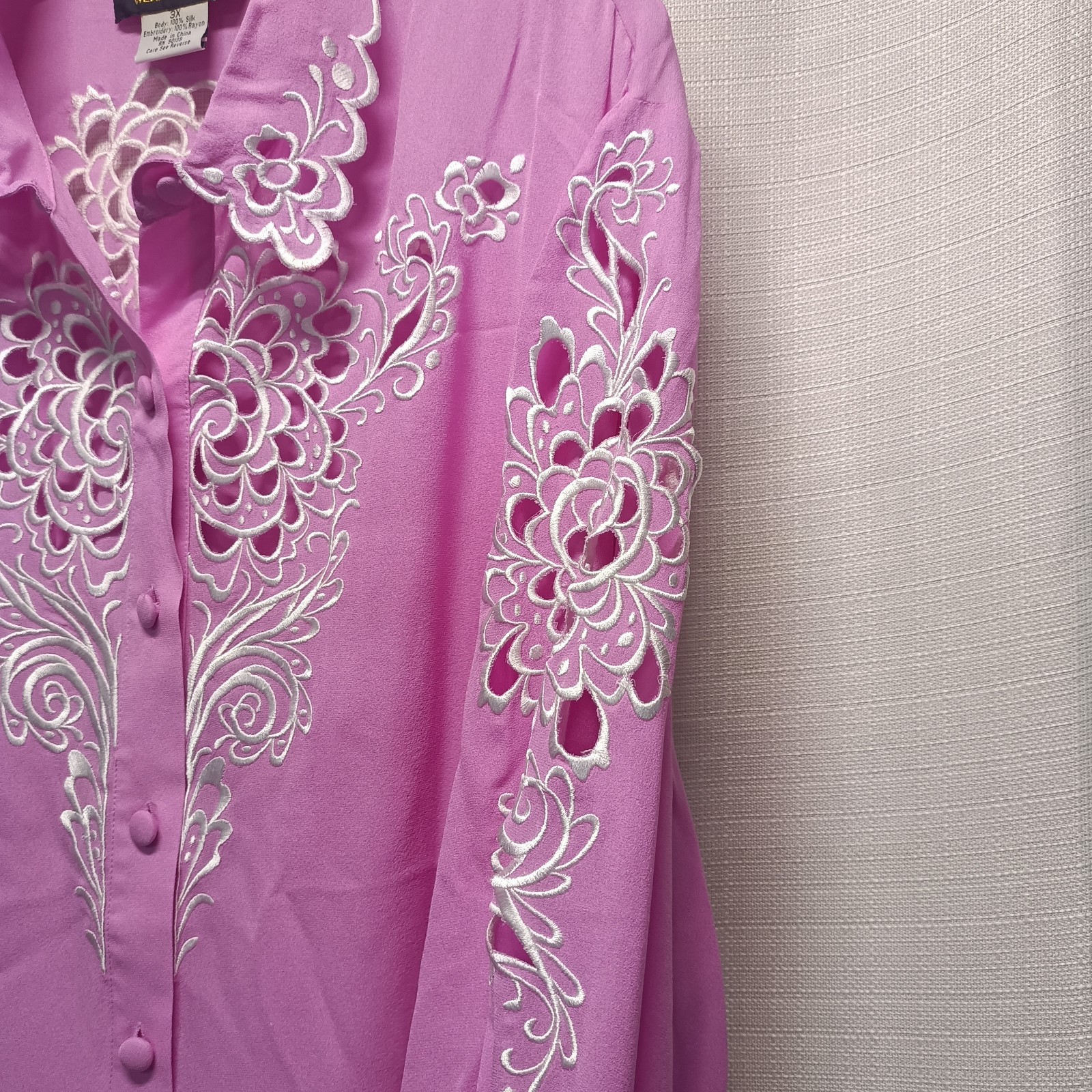 Bob Mackie Wearable Art Womens 3XL Pink Embroidered 100% Silk Cut Out Sheer