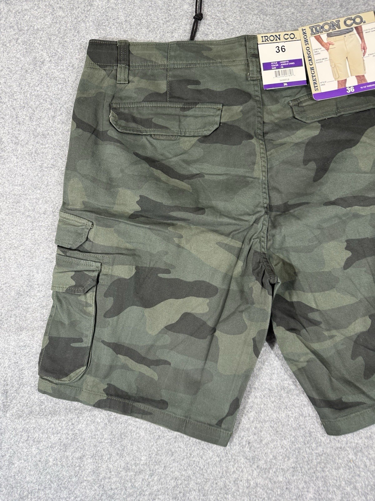 Iron Co Jungle Camo Cargo Shorts Men Size 36X10 Green Camouflage Stretch NWT