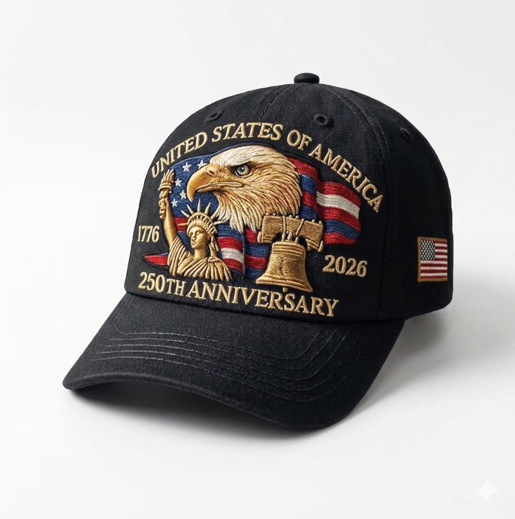 July 4th USA 250th Anniversary Cap Patriotic Veteran Gift Embroidered Adjustable