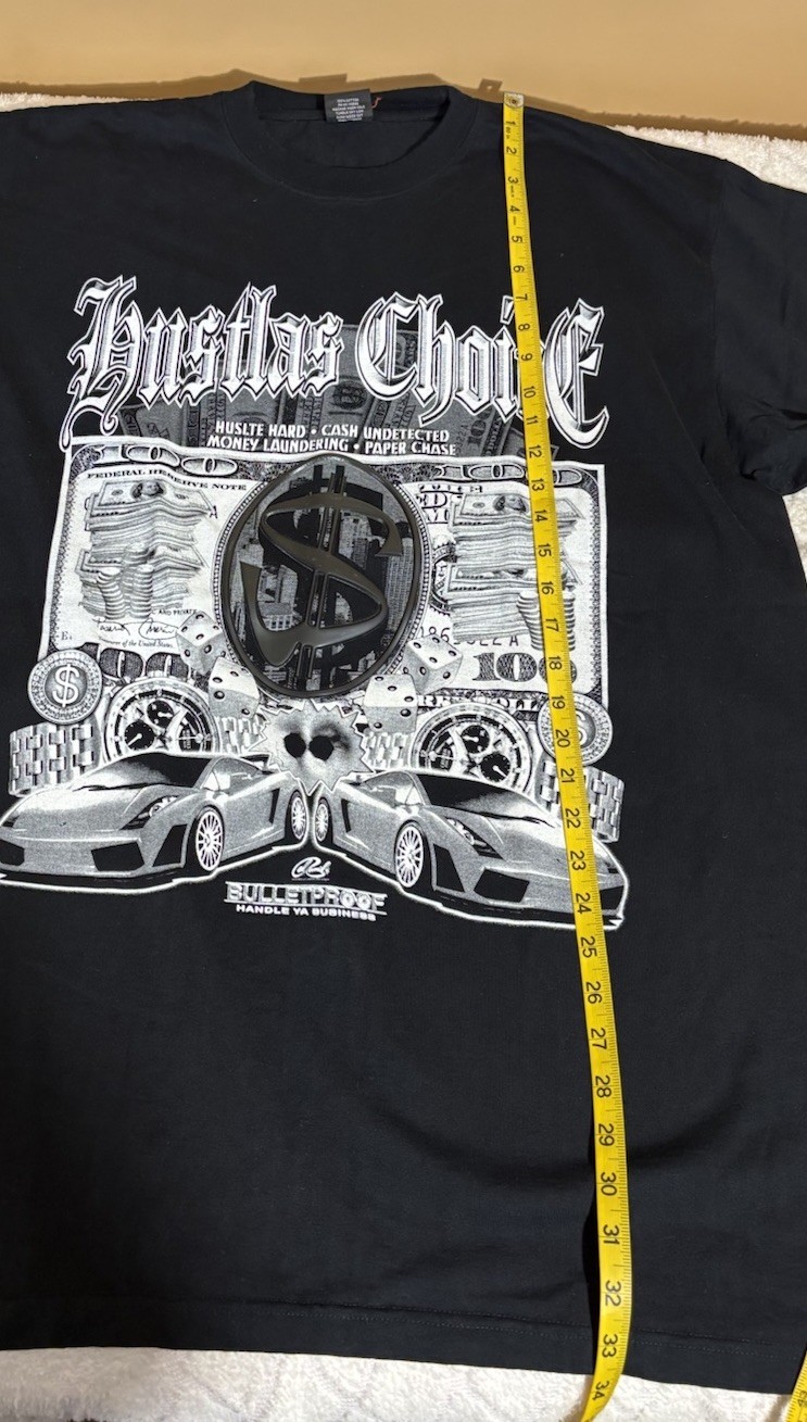 Hustlas Choice Bulletproof Handle Ya Business Money Cars Hustle Hard Tee Size 3X