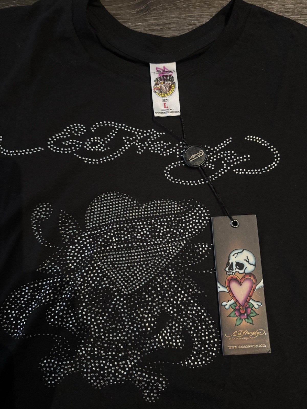 Ed Hardy By Christian Audigier Rhinestone Heart Tee