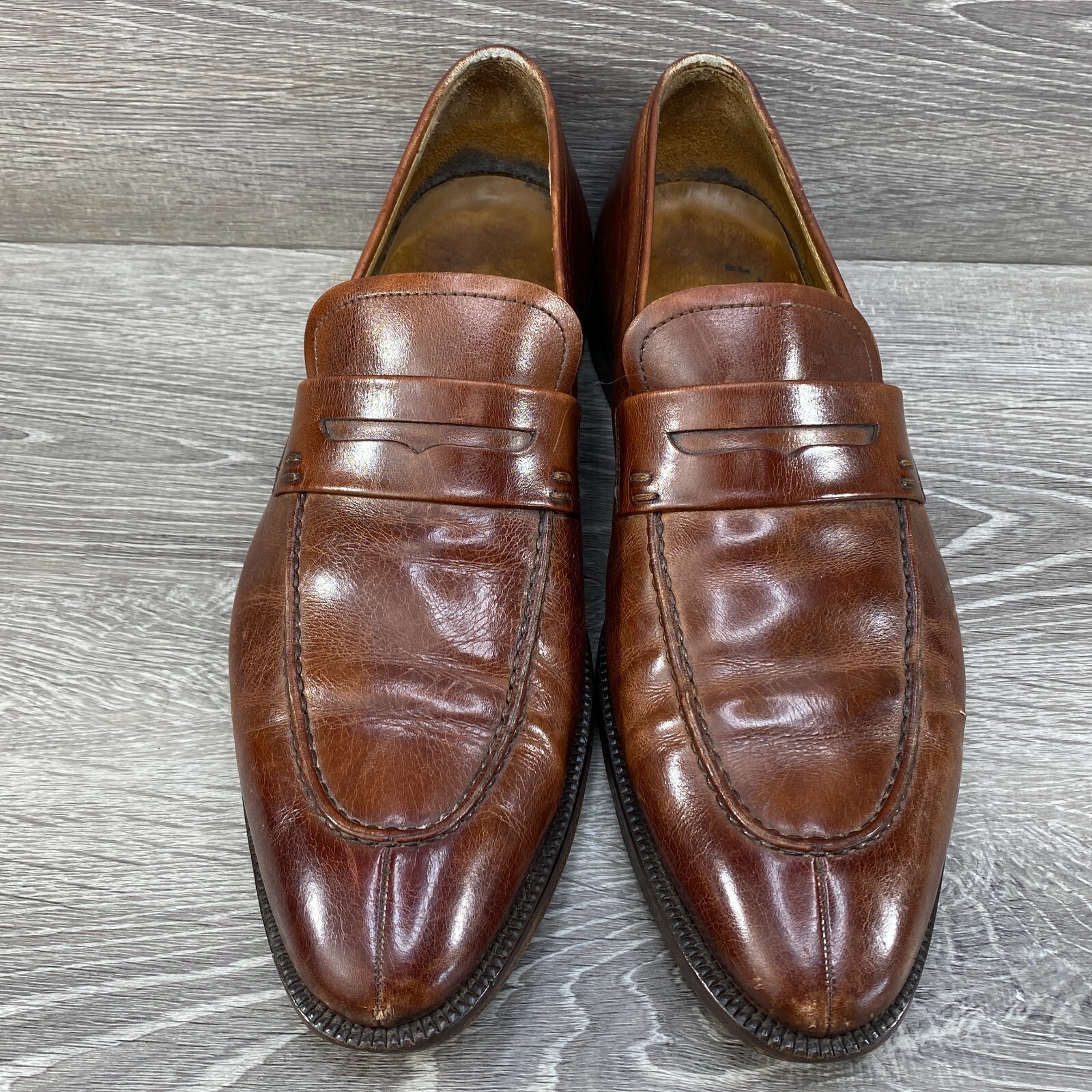 Magnanni Sasso Brown Leather Penny Loafers Mens 9.5 M Dress Shoes Made in Spain