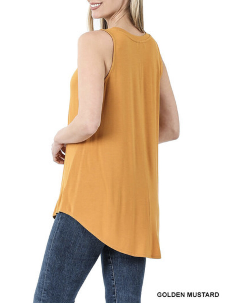 ZENANA 5536 Sleeveless Round Neck Tunic Tank top Hi-Lo Hem Sizes S M L XL