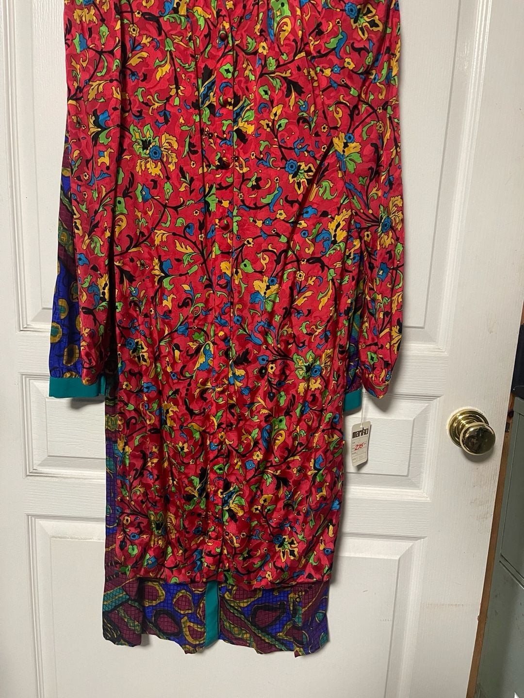 Mariko Vintage 100% French Silk Long Sleeve Button-Down Floral Midi Dress
