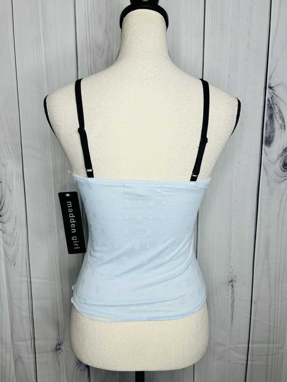 NWT Madden Girl Light Blue Floral Lace Mesh Overlay Cami Top Bow Trim Sz M