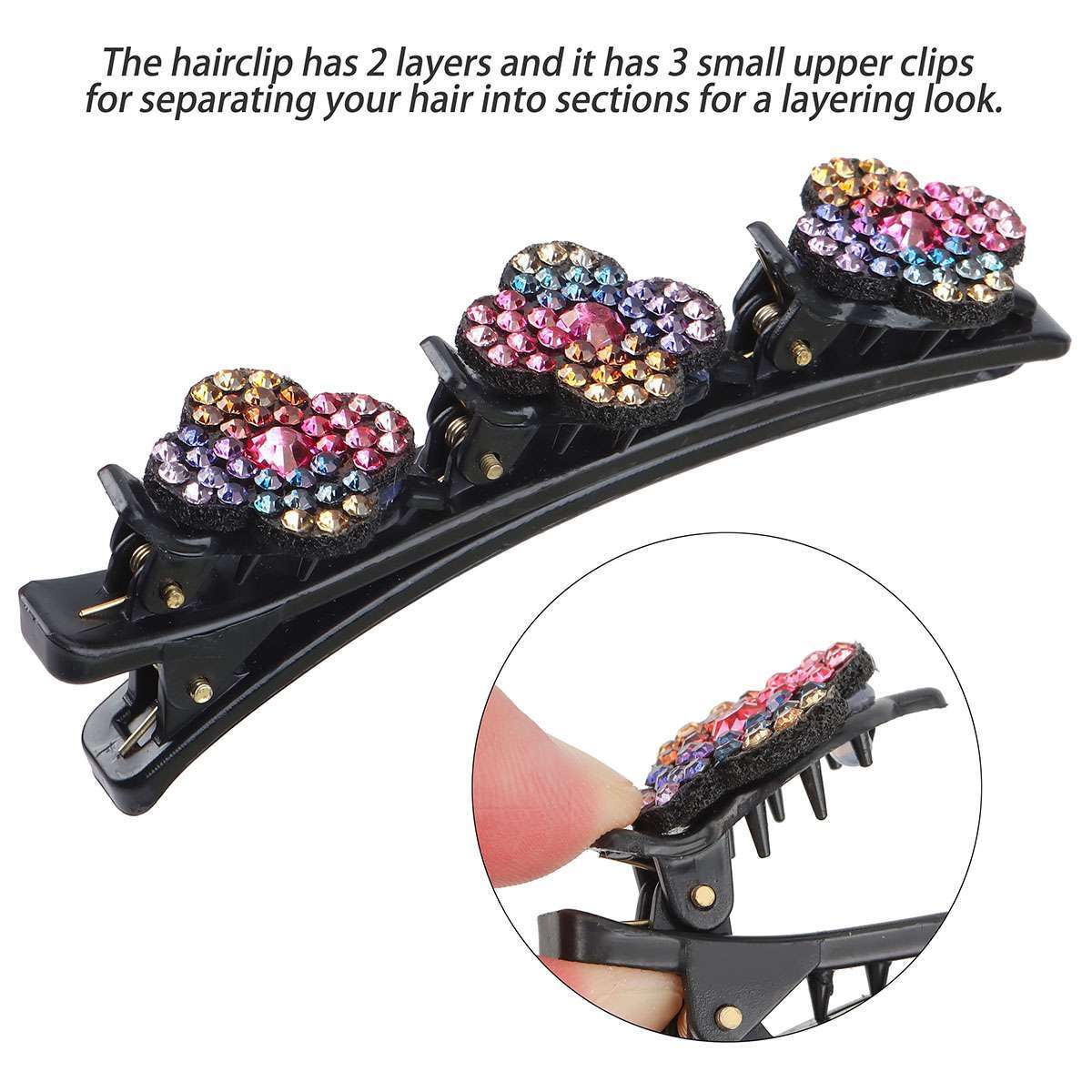 4PCS Sparkling Crystal Stone Double Bangs Satin Fabric Braided Hair Clips Bands