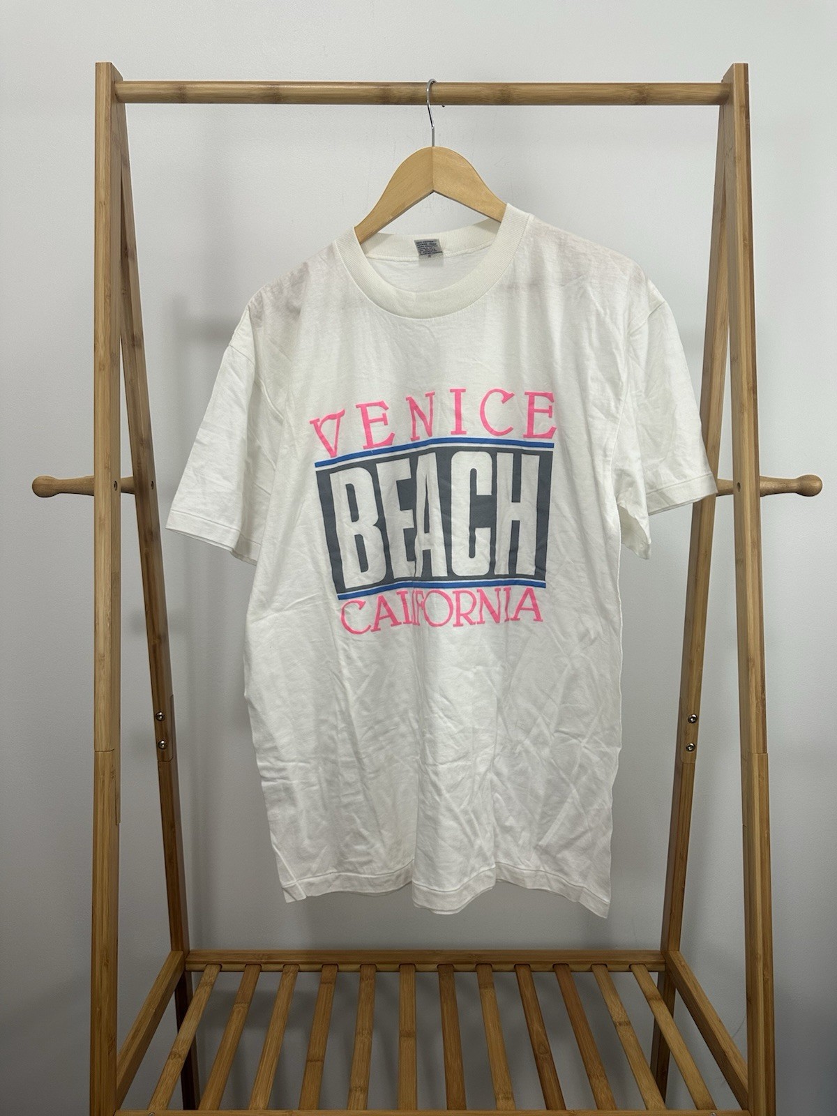 VTG 80s Venice Beach California Workout Muscle Surf Skate Paper Thin T-Shirt XL