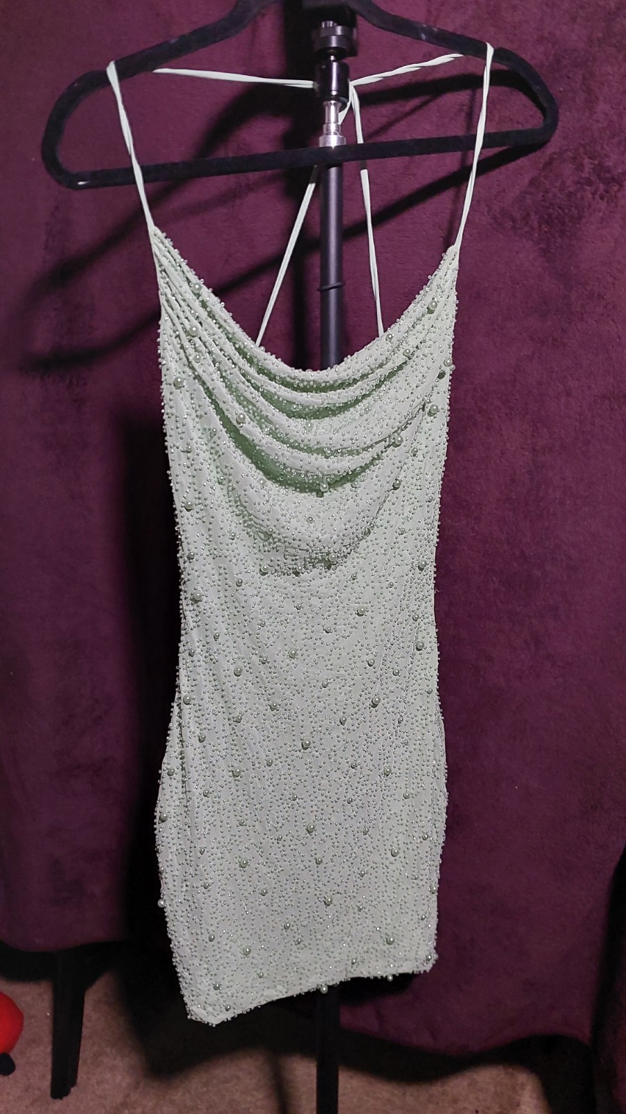 Windsor Green Mesh Beaded Sequin Cowl Neck Mini Slip Dress Party Size S