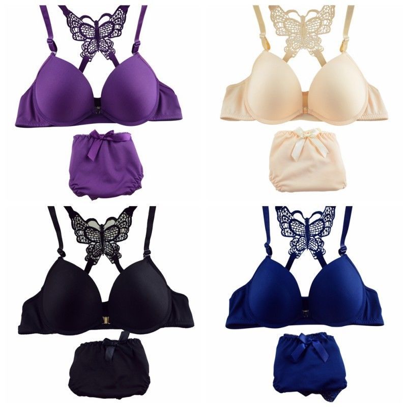 Sexy Racer Back Front Closure Bra Set Plunge Lingerie Size 32-38AB Bra + Panties
