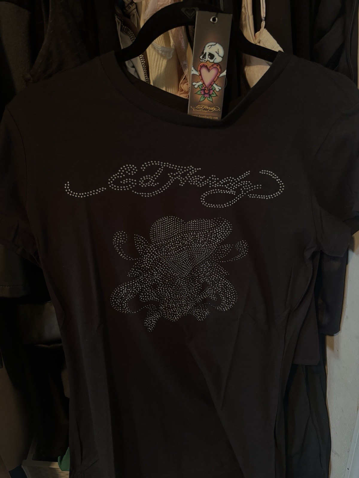 Ed Hardy By Christian Audigier Rhinestone Heart Tee