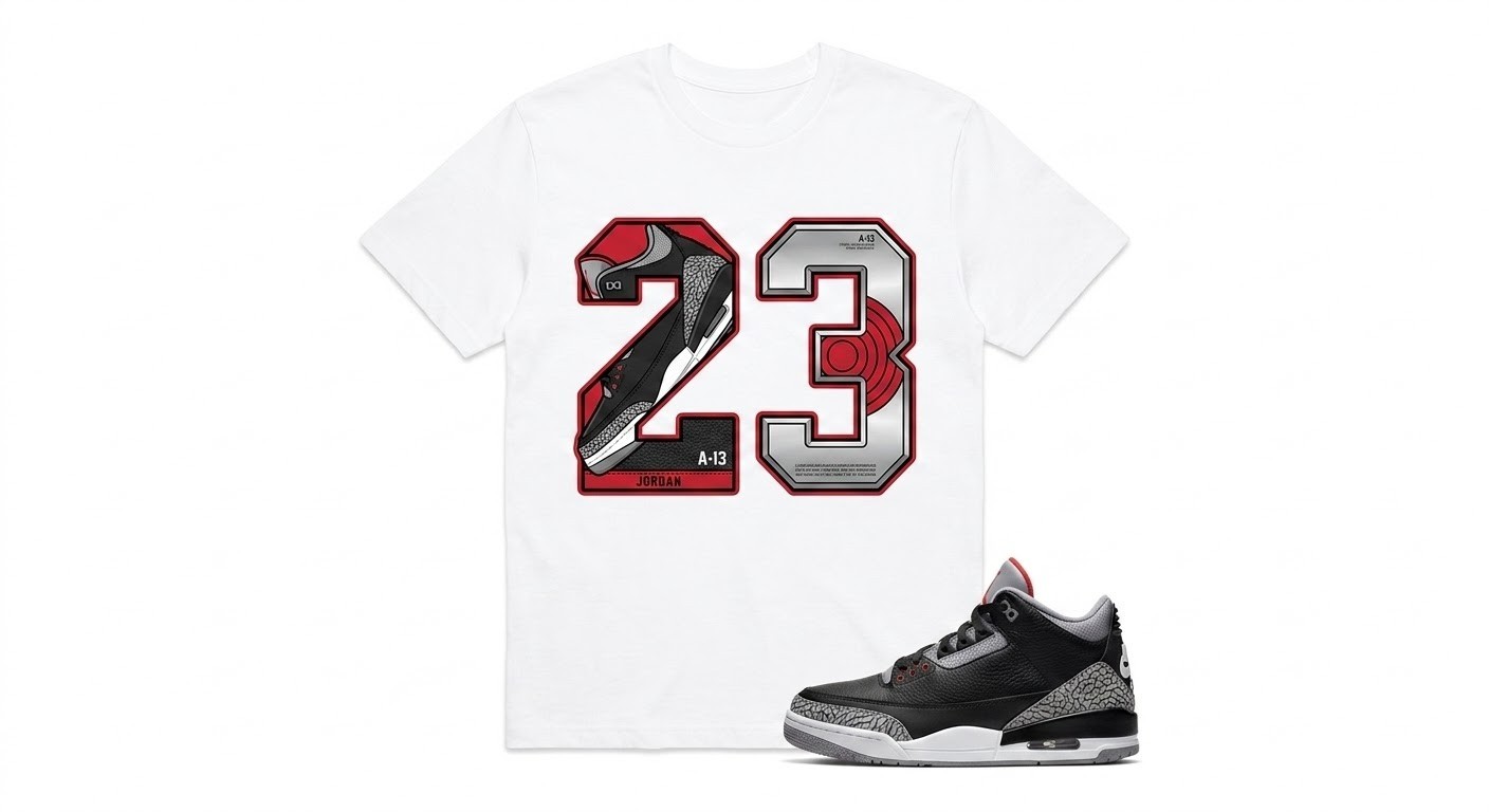 JD 3 Shirt To Match Retro 3 Black Cement, BLACK/WHITE