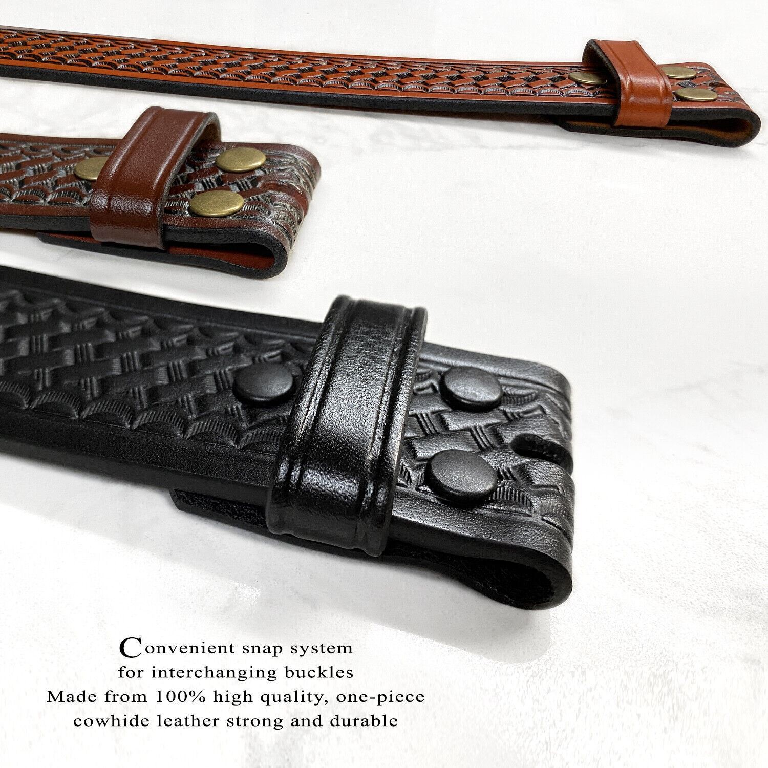 Men’s Basketweave Genuine One Piece Leather Utility Uniform Work Belt 1.75 Inch